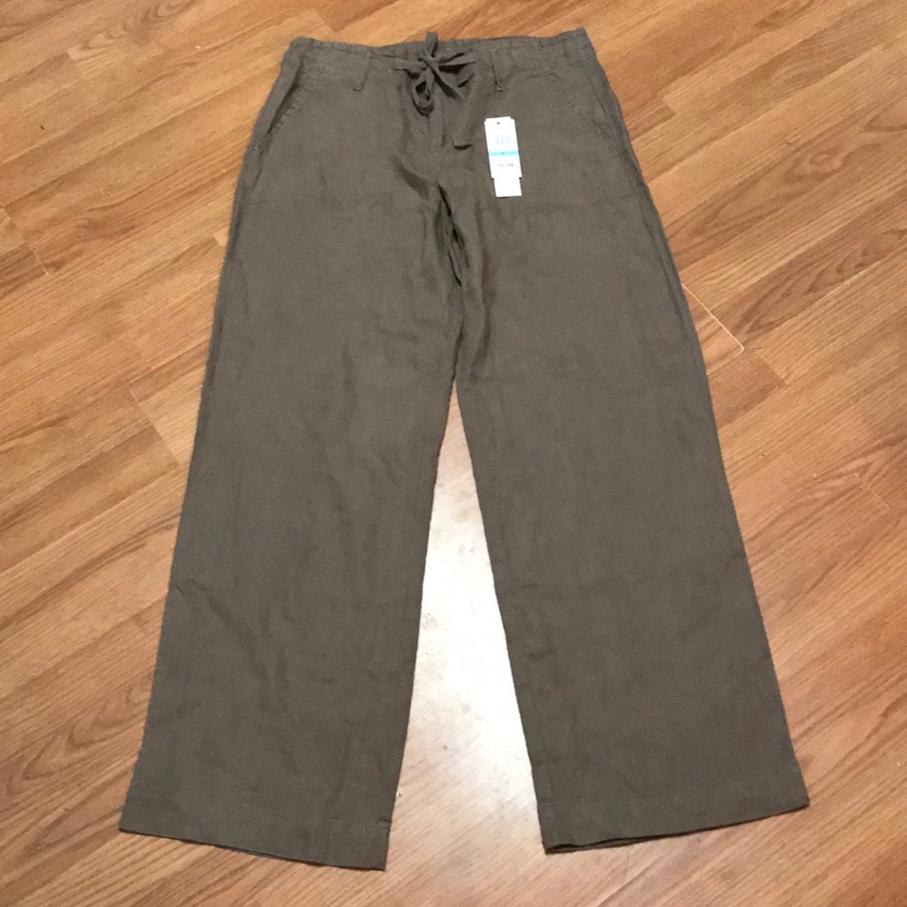 NWT Calvin Klein Brown 100% Linen Wide Leg Pants